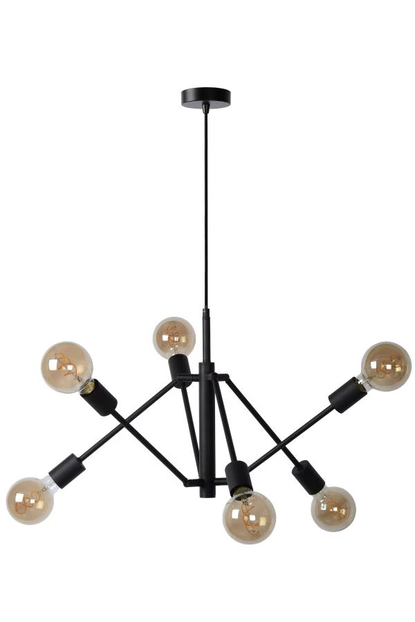 Lucide LESTER - Hanglamp - 6xE27 - Zwart - uitgezet